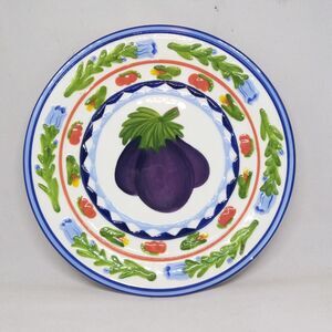 Vintage Zrike Cornucopia Eggplant Dinner Plate-Hand Painted-Embossed-Majolica